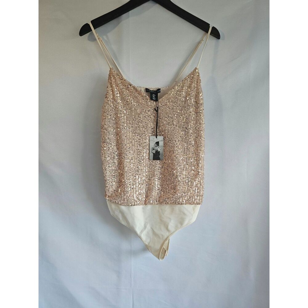 Glam Core Sincerely Jules Gold Sequin Bodysuit Size L NWT